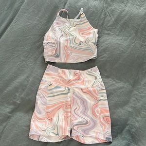 Old navy high rise bike short and crop bra top size small pastel marble